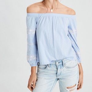 American Eagle, Off-The-Shoulder Embroidered Shirt